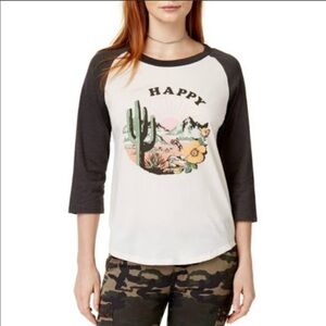⛱️🔥Ban.do - Cream Welcome to Happy 3/4 Raglan Tee - L & XXL